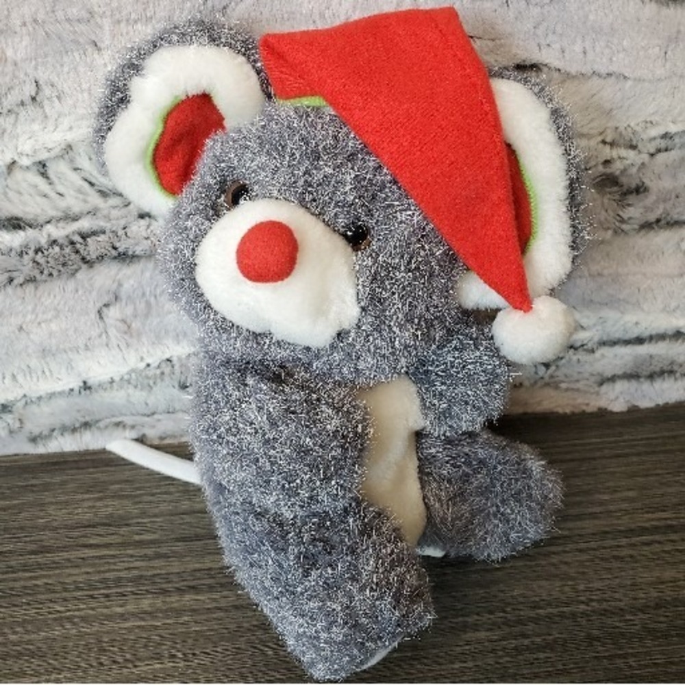 Vintage Sugar Loaf Fuzzy Plush Christmas Mouse With Santa Hat